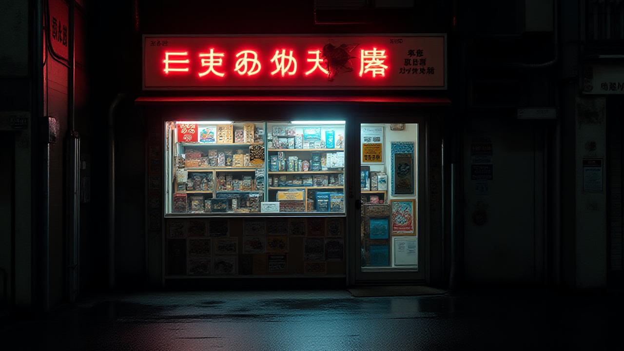 台東区の夜景とボードゲームショップのネオン